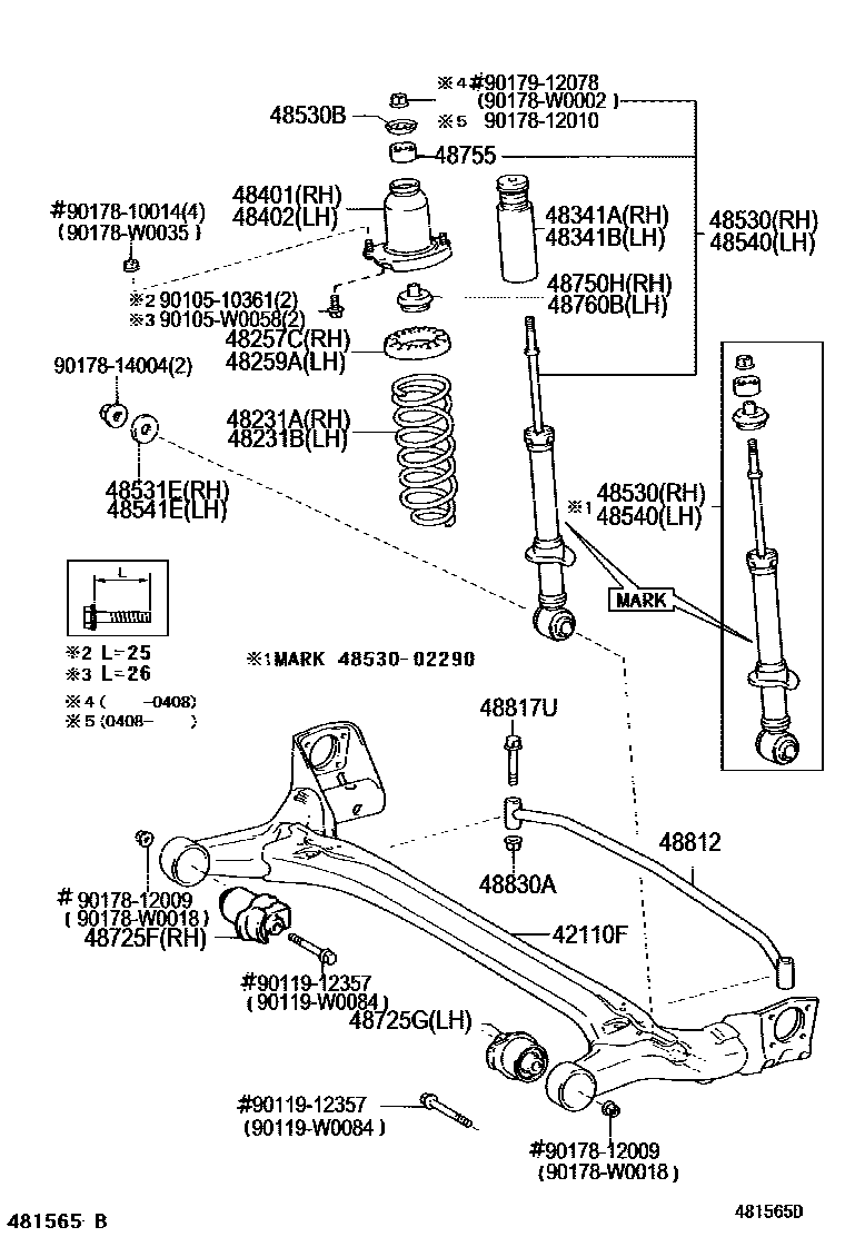 Toyota COROLLA Rear Spring & Shock Absorber EPC diagram — 481565D