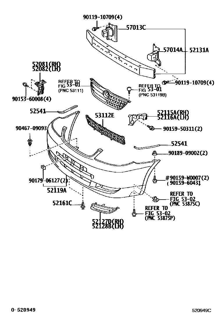 Toyota COROLLA 前保险杠及附件 EPC diagram — 520949C