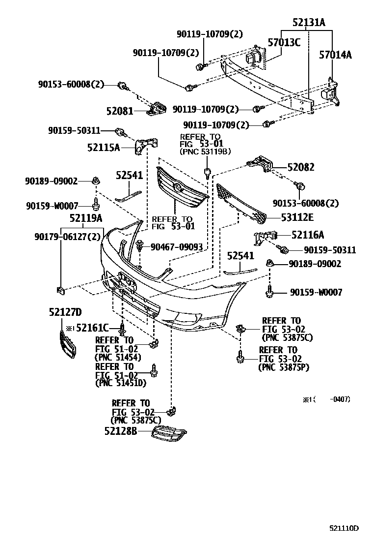Toyota COROLLA 前保险杠及附件 EPC diagram — 521110D
