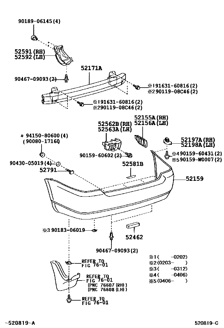 Toyota COROLLA 后保险杠及附件 EPC diagram — 520819C