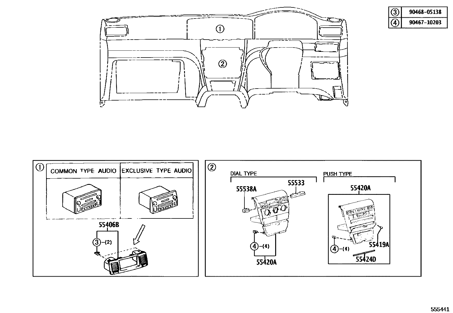 Toyota COROLLA 仪表板和手套箱 EPC diagram — 555441