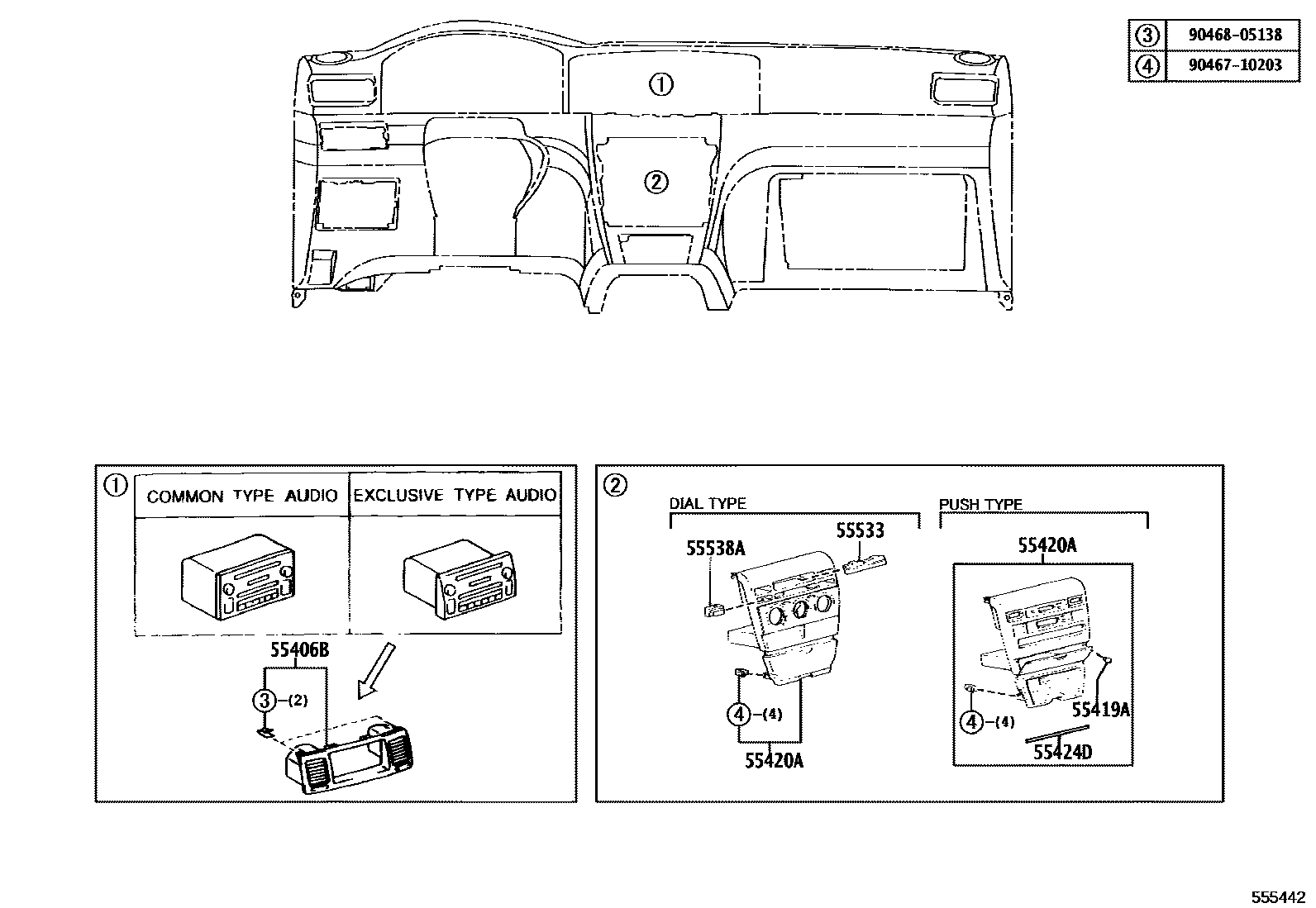 Toyota COROLLA 仪表板和手套箱 EPC diagram — 555442