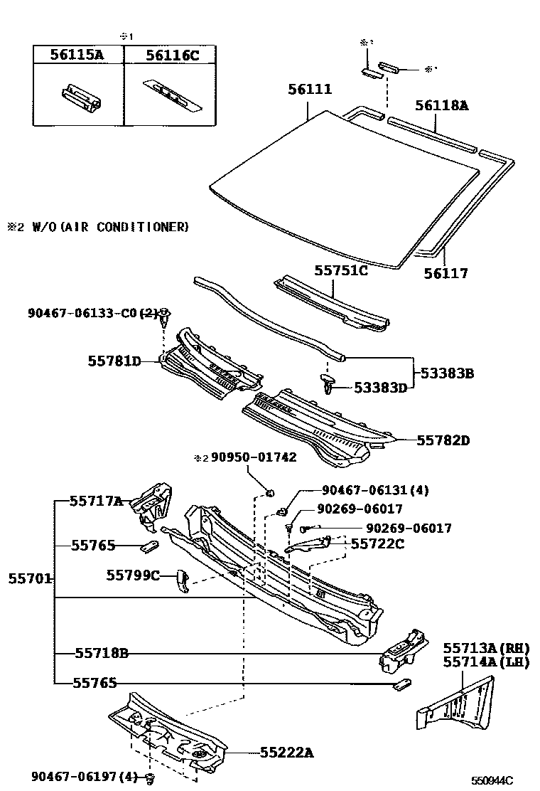 Toyota COROLLA 前围板和挡风玻璃 EPC diagram — 550944C