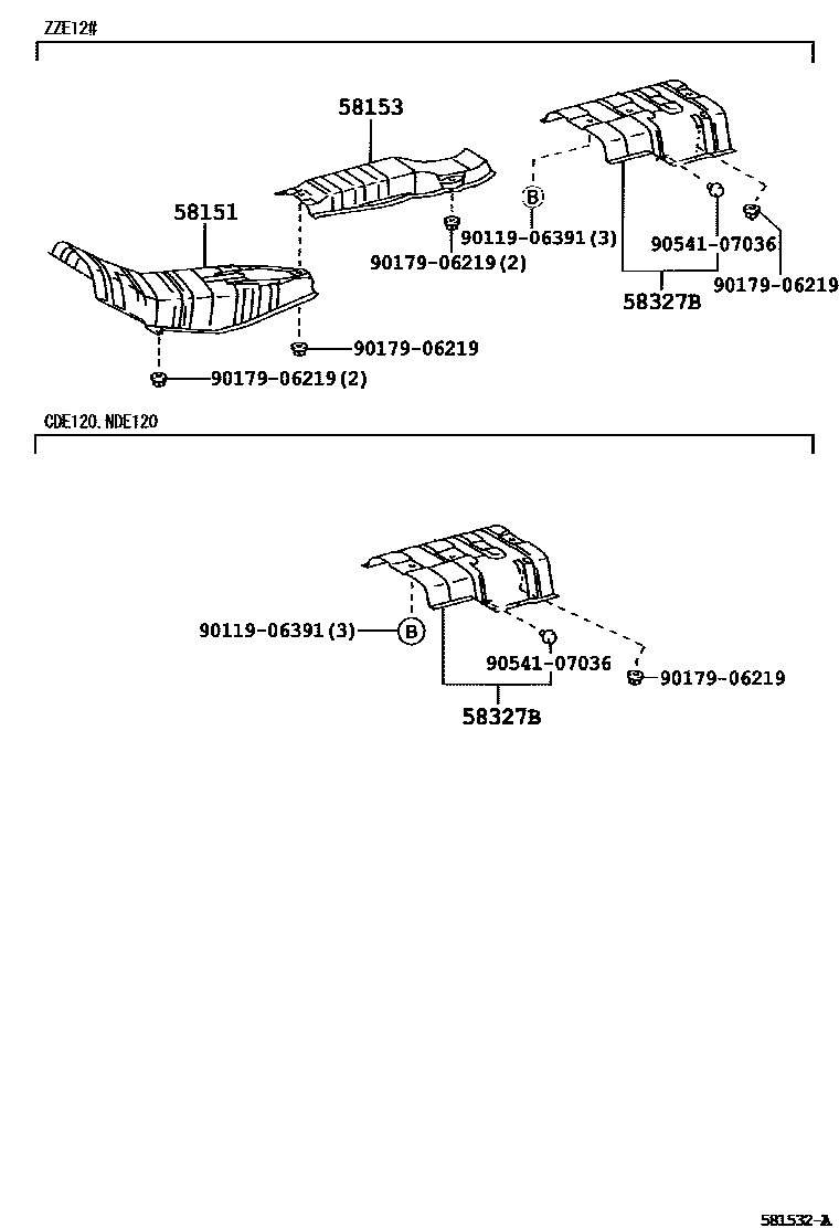 Toyota COROLLA 地板隔热垫 EPC diagram — 581532A