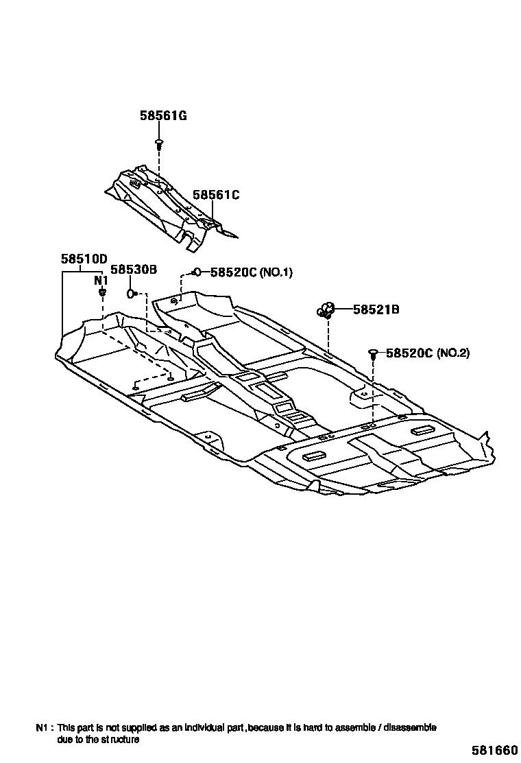 Toyota COROLLA 地板垫和地毯 EPC diagram — 581660