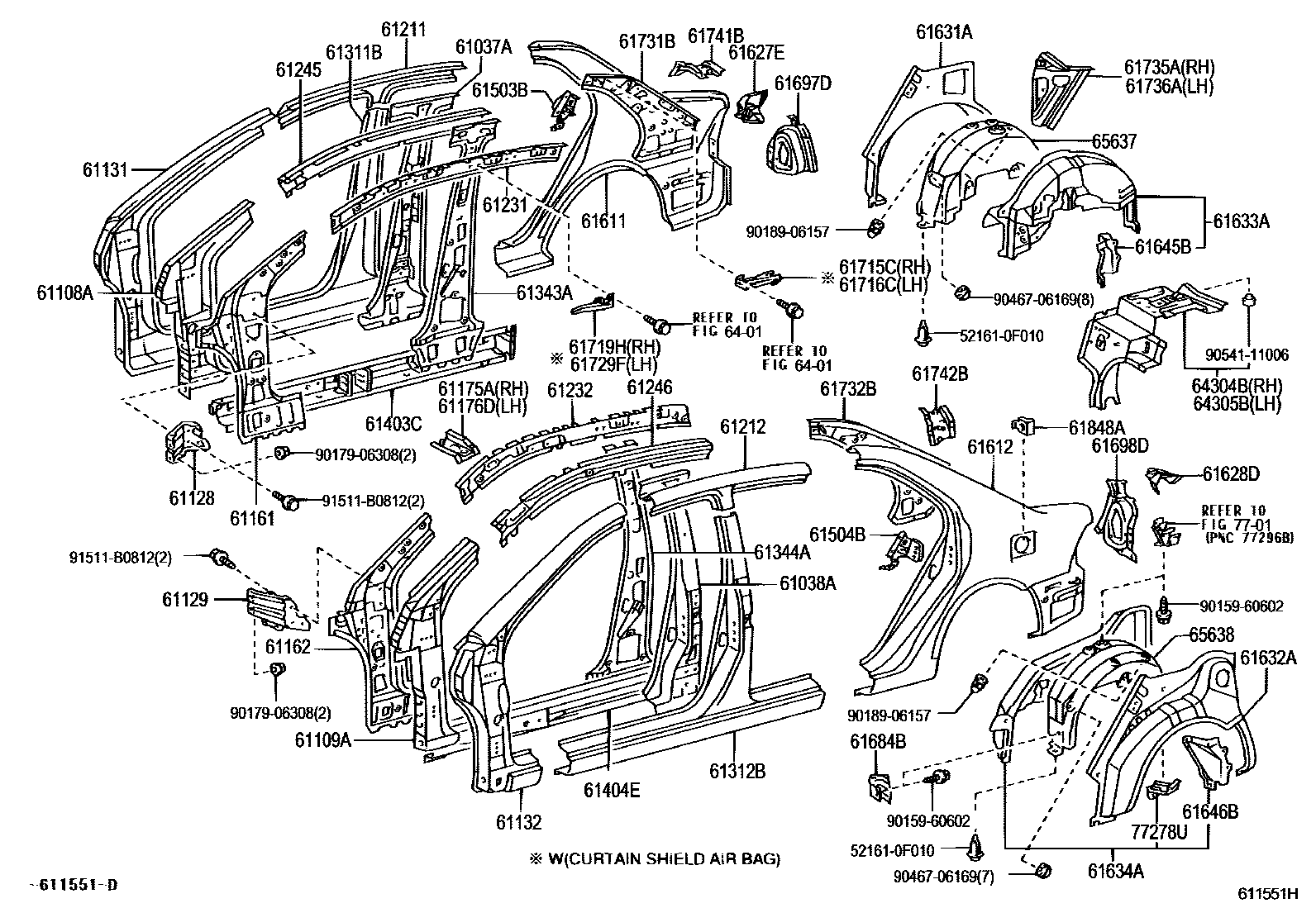 Toyota COROLLA 侧梁 EPC diagram — 611551H