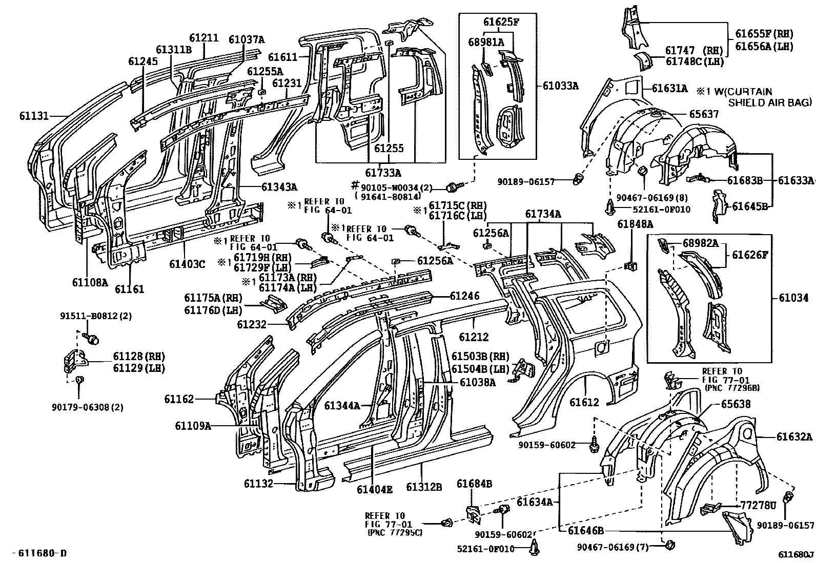 Toyota COROLLA 侧梁 EPC diagram — 611680J
