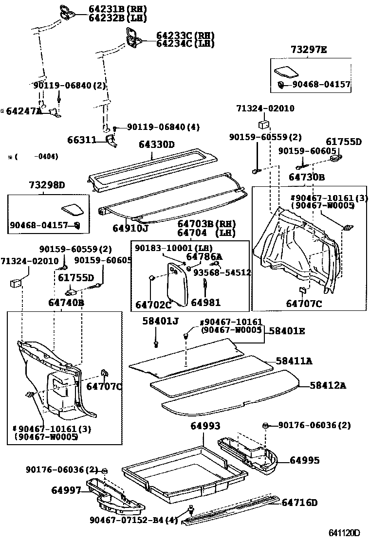 Toyota COROLLA 底板和底板装饰罩 EPC diagram — 641120D