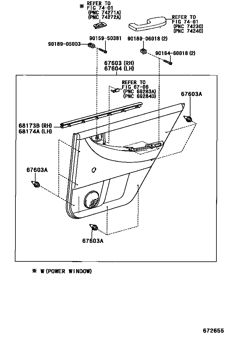 Toyota COROLLA 后门板和后门玻璃 EPC diagram — 672655