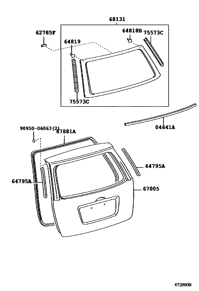 Toyota COROLLA 背门板和背门玻璃 EPC diagram — 672890B