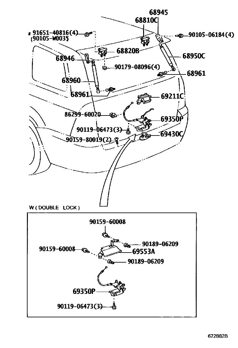 Toyota COROLLA 背门锁和背门把手 EPC diagram — 672882B