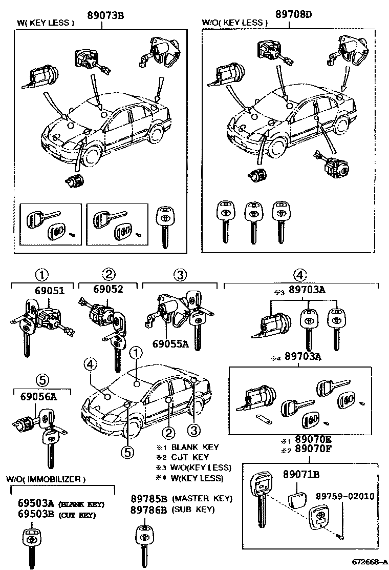 Toyota COROLLA 锁芯组件 EPC diagram — 672668A