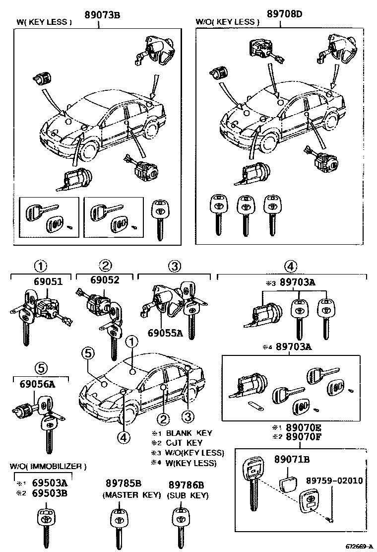 Toyota COROLLA 锁芯组件 EPC diagram — 672669A