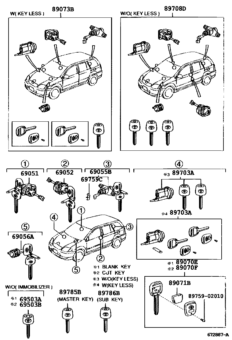 Toyota COROLLA 锁芯组件 EPC diagram — 672887A