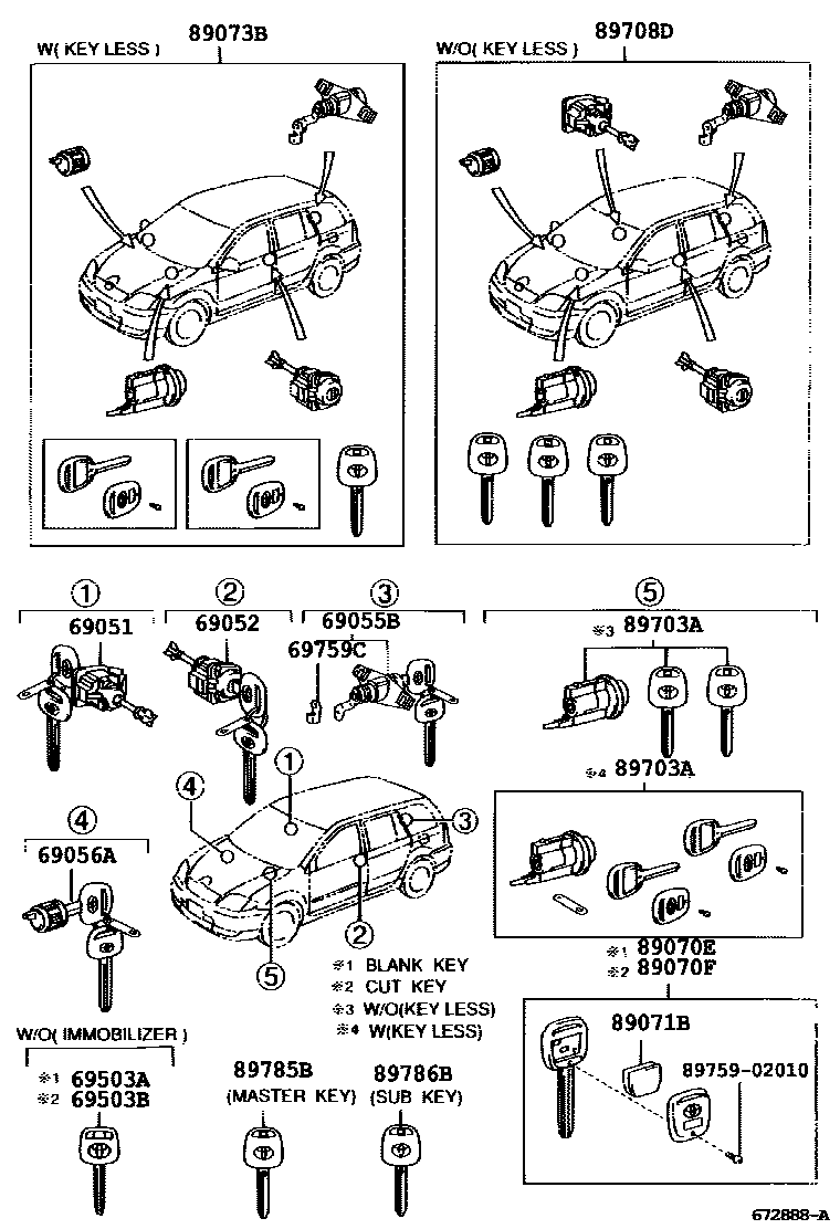 Toyota COROLLA 锁芯组件 EPC diagram — 672888A