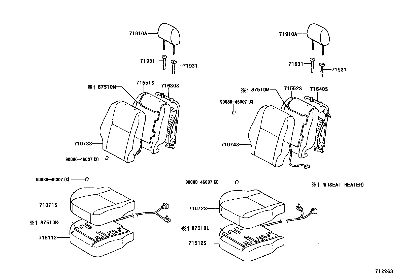 Toyota COROLLA 前排座椅和座椅滑轨 EPC diagram — 712263
