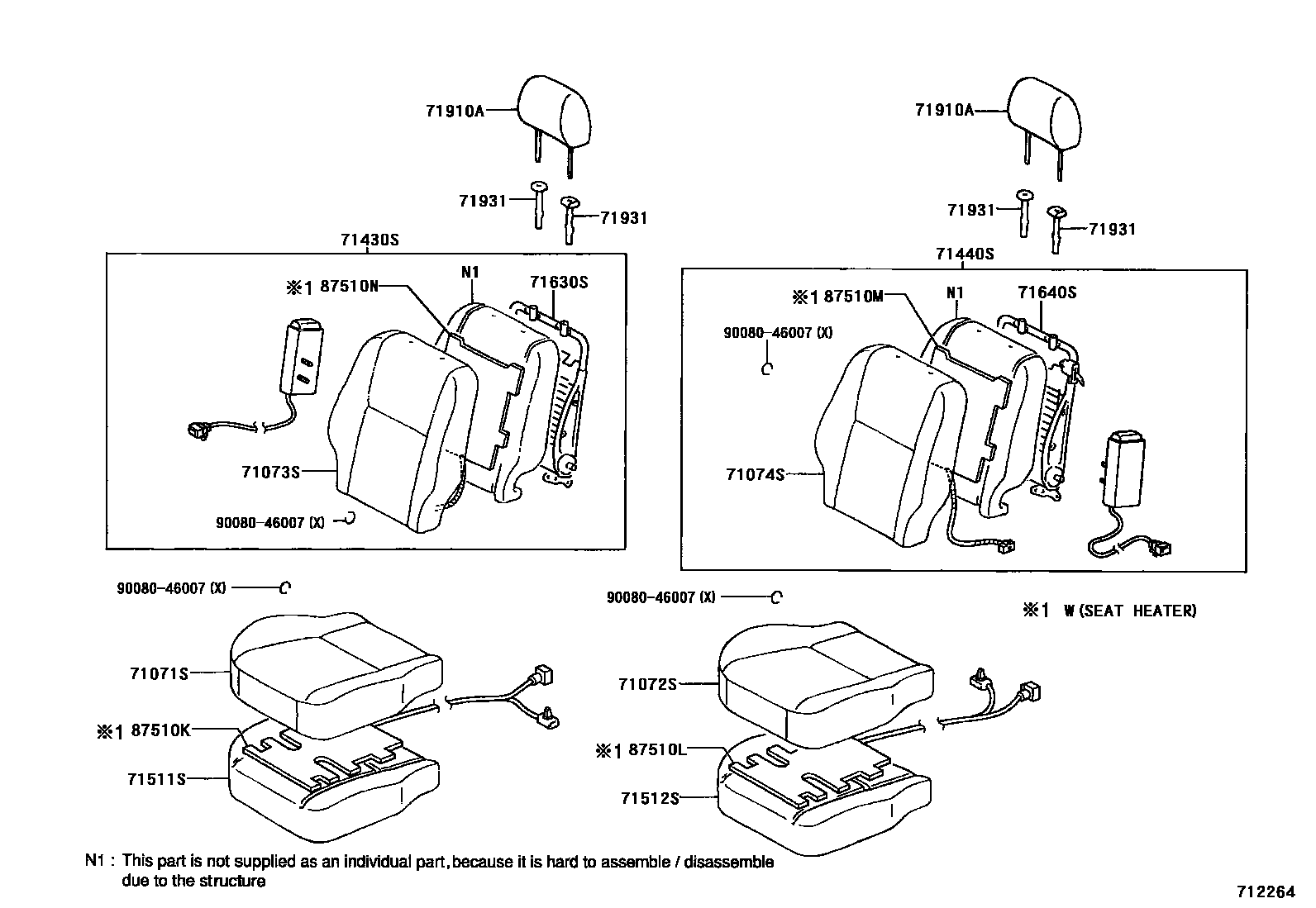 Toyota COROLLA 前排座椅和座椅滑轨 EPC diagram — 712264