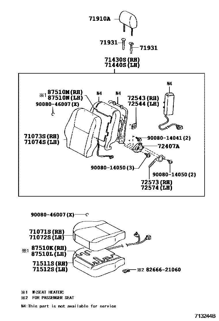 Toyota COROLLA 前排座椅和座椅滑轨 EPC diagram — 713244B