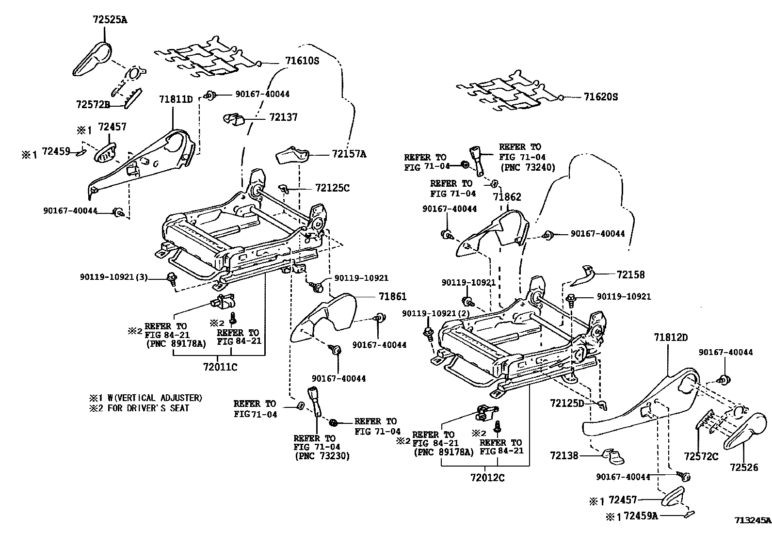 Toyota COROLLA 前排座椅和座椅滑轨 EPC diagram — 713245A