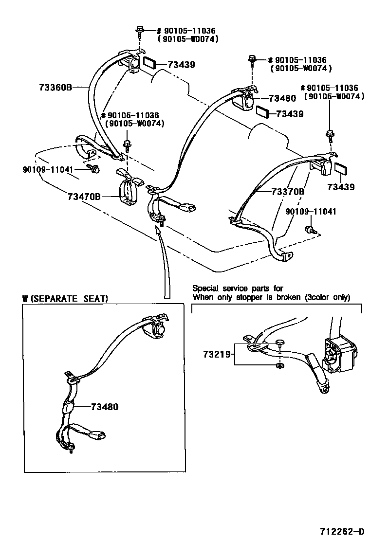 Toyota COROLLA 安全带和儿童保护座椅 EPC diagram — 712262D