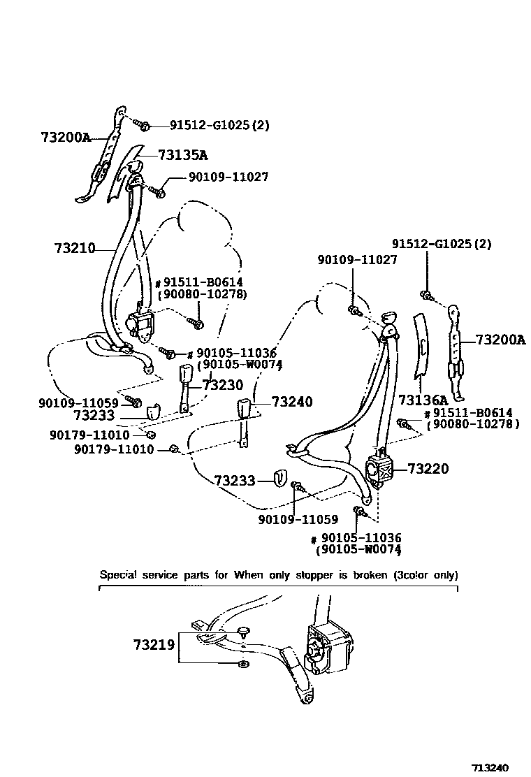 Toyota COROLLA 安全带和儿童保护座椅 EPC diagram — 713240