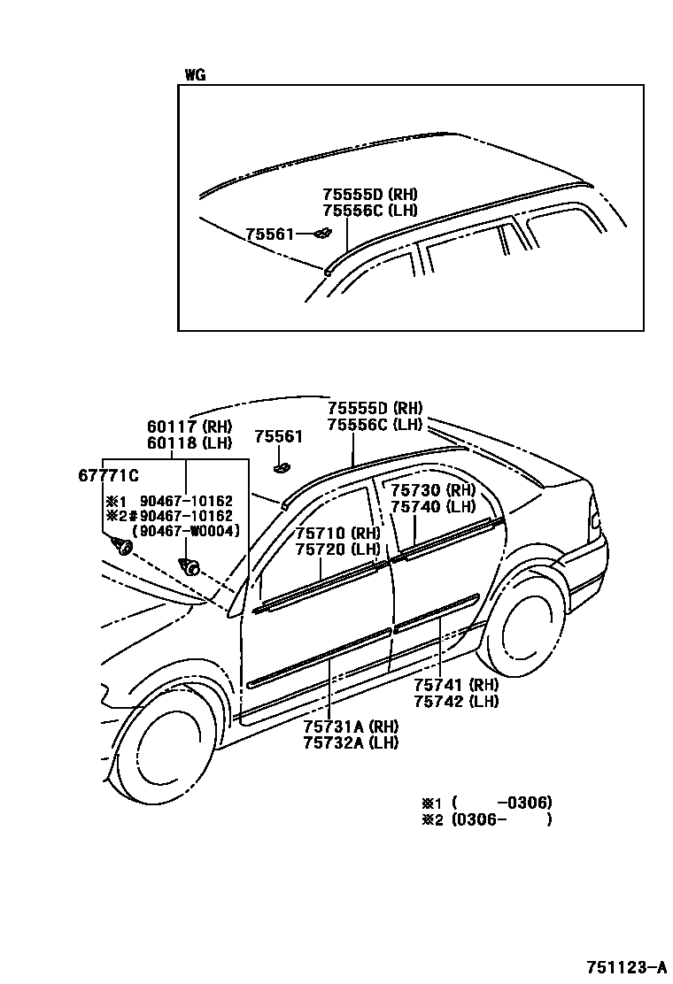 Toyota COROLLA 侧防护条 EPC diagram — 751123A