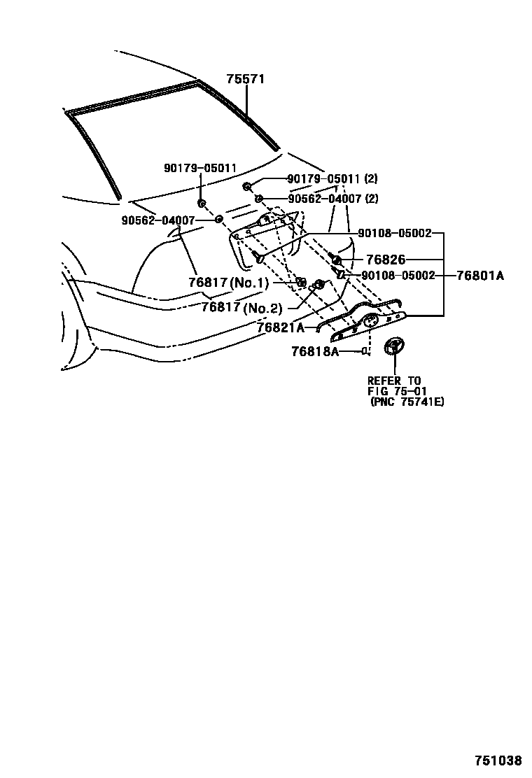 Toyota COROLLA 后防护条 EPC diagram — 751038