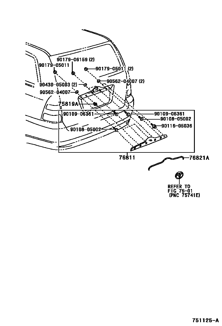 Toyota COROLLA 后防护条 EPC diagram — 751125A