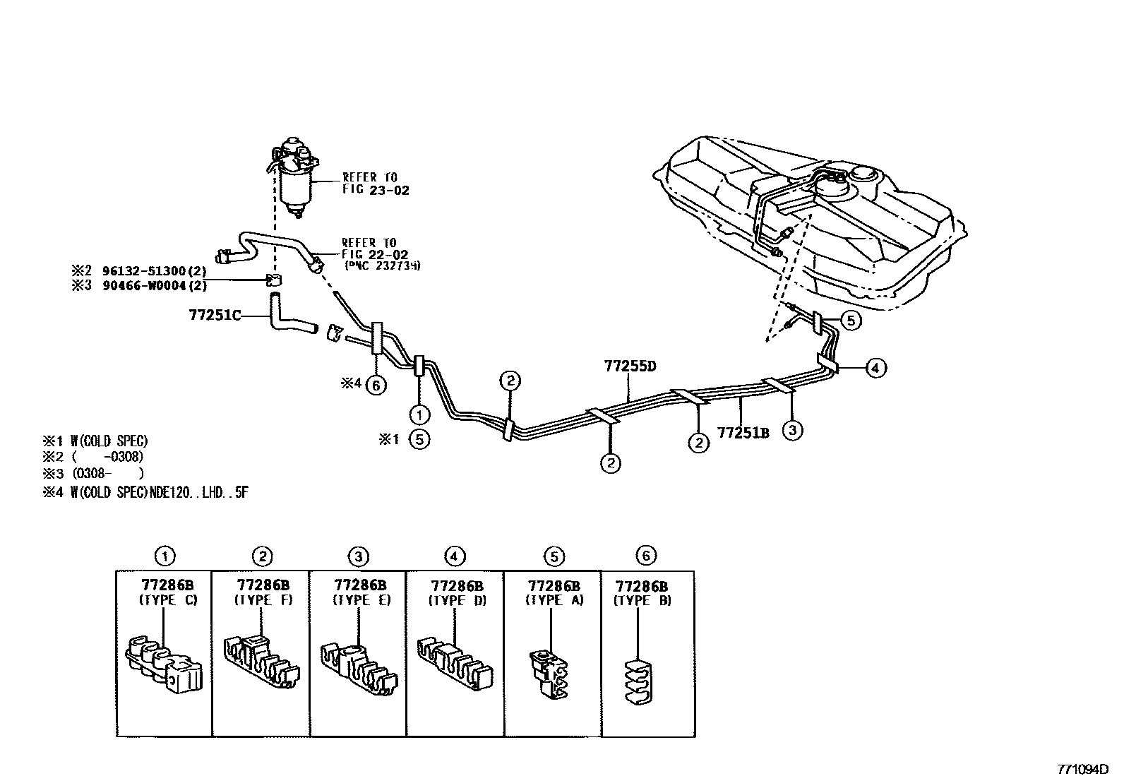 Toyota COROLLA 燃油箱和燃油管 EPC diagram — 771094D