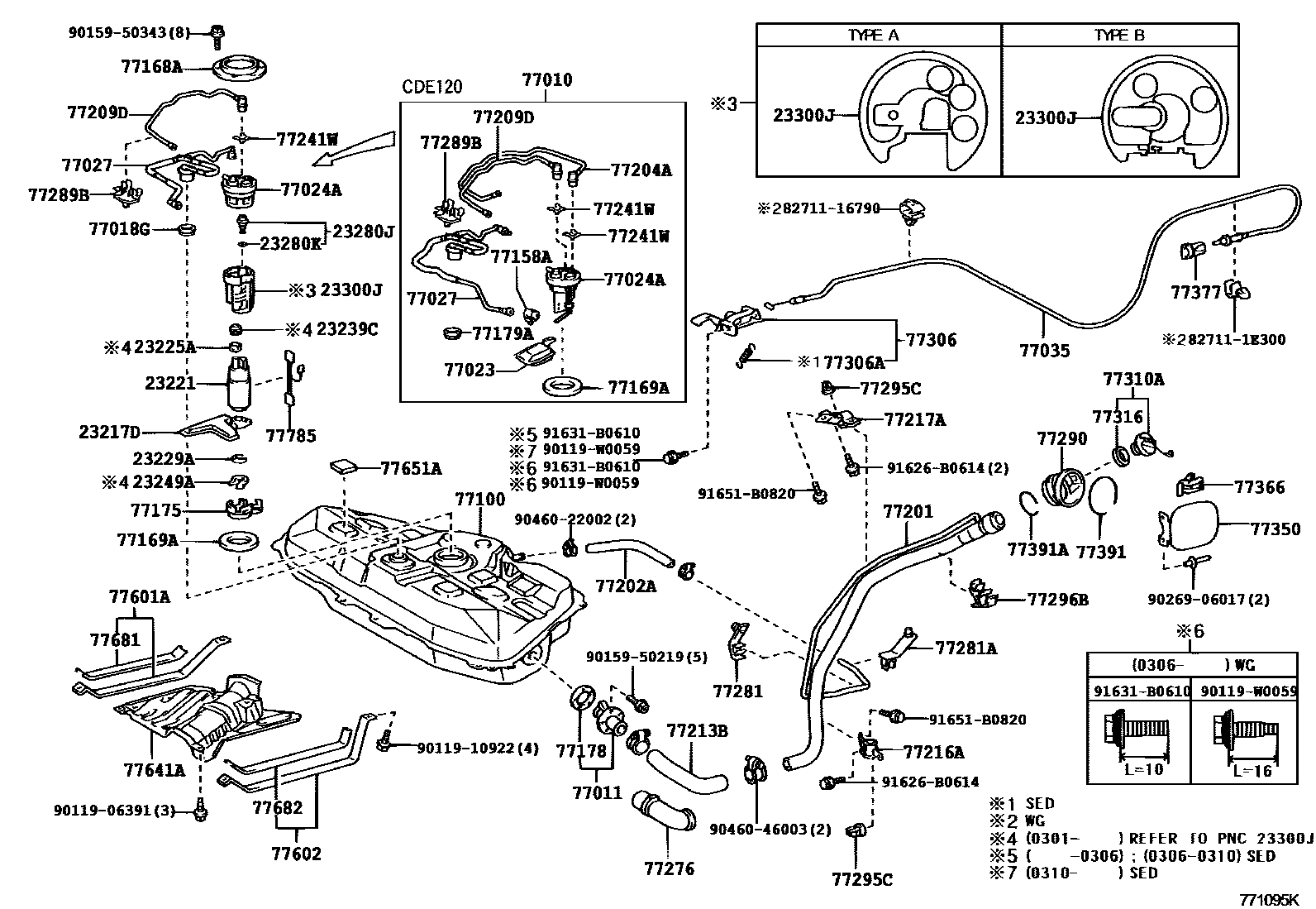 Toyota COROLLA 燃油箱和燃油管 EPC diagram — 771095K