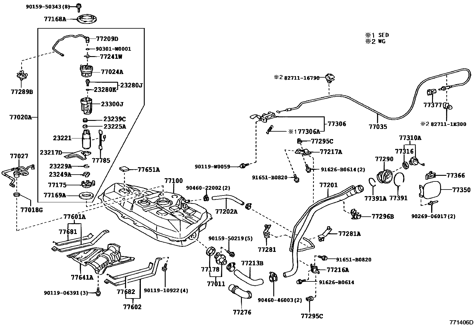 Toyota COROLLA 燃油箱和燃油管 EPC diagram — 771406D