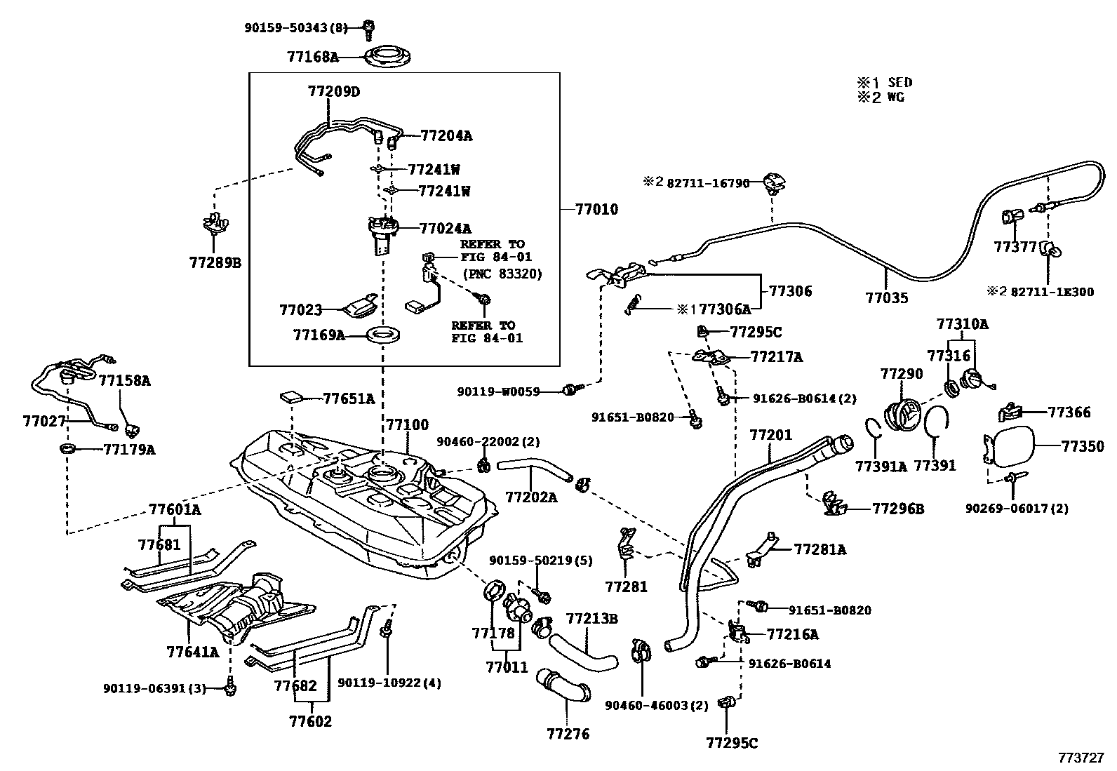Toyota COROLLA 燃油箱和燃油管 EPC diagram — 773727