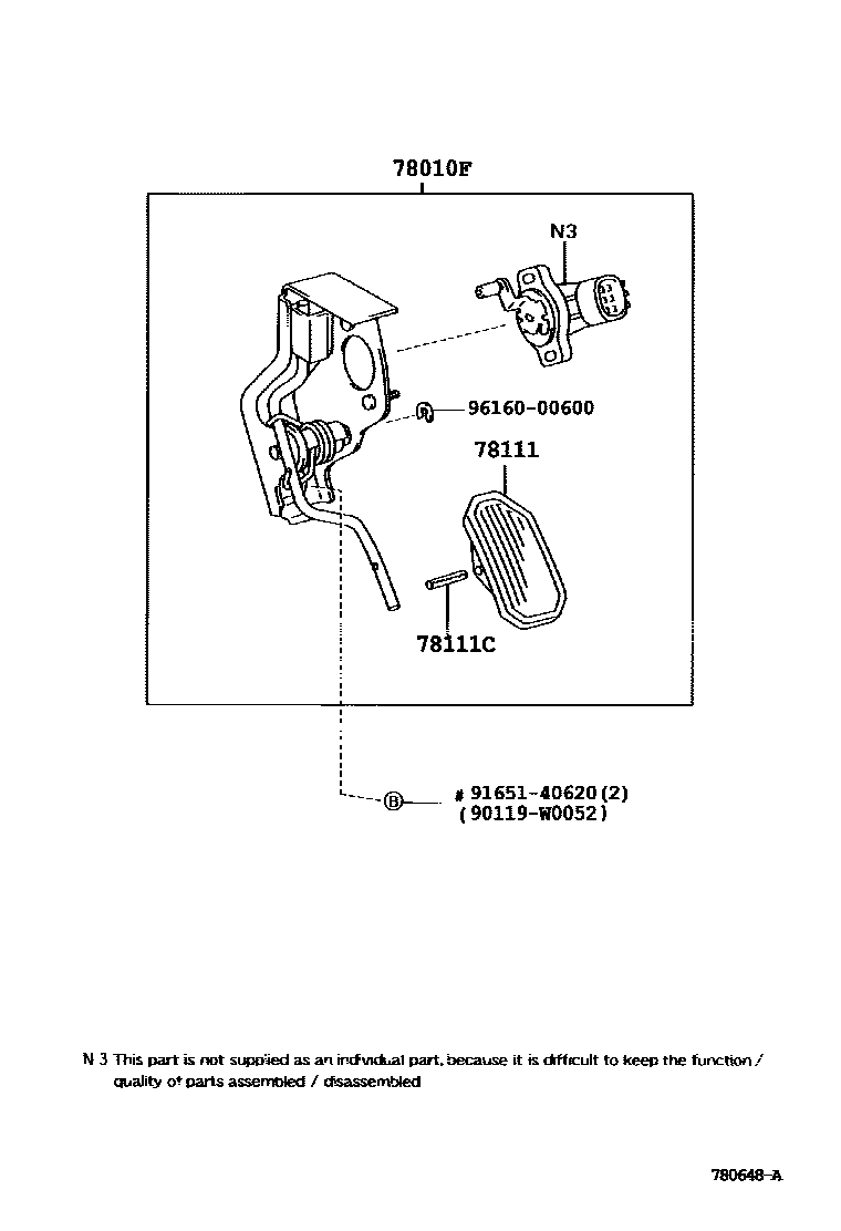 Toyota COROLLA accelerator pedal connecting rod EPC diagram — 780648A
