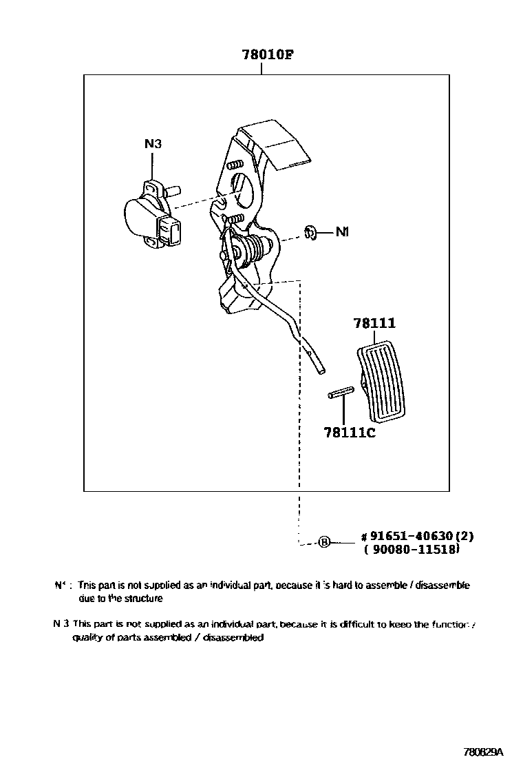 Toyota COROLLA accelerator pedal connecting rod EPC diagram — 780829A