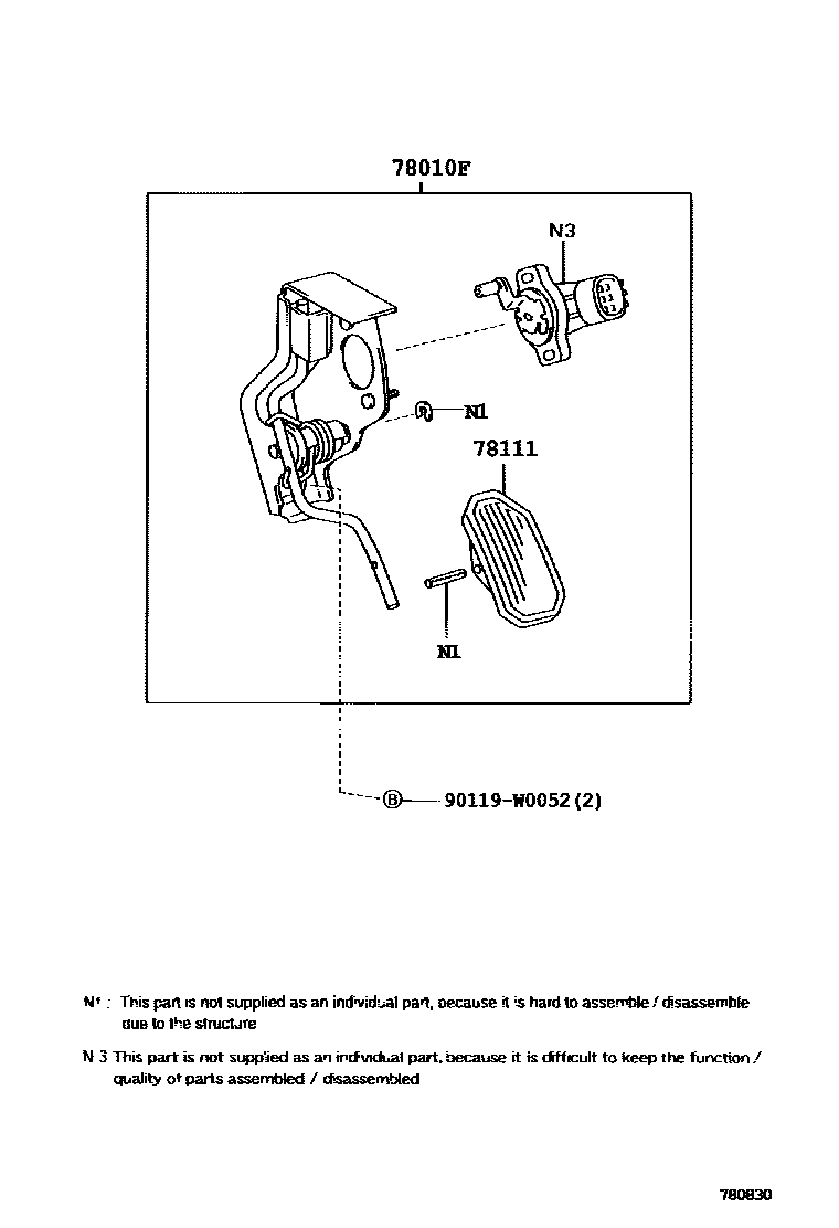 Toyota COROLLA accelerator pedal connecting rod EPC diagram — 780830