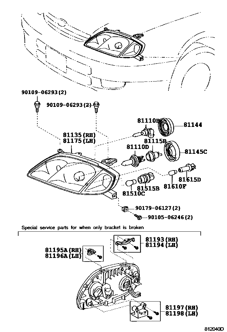 Toyota COROLLA Headlamp EPC diagram — 812040D