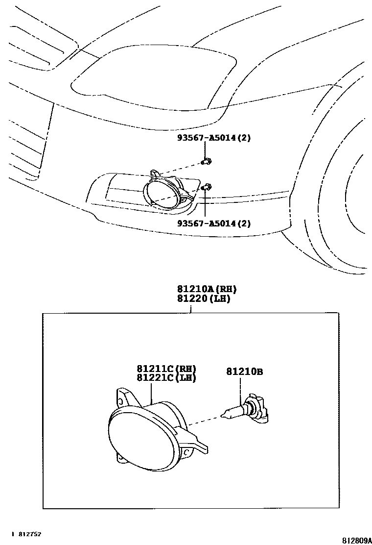 Toyota COROLLA Fog Lamp EPC diagram — 812809A