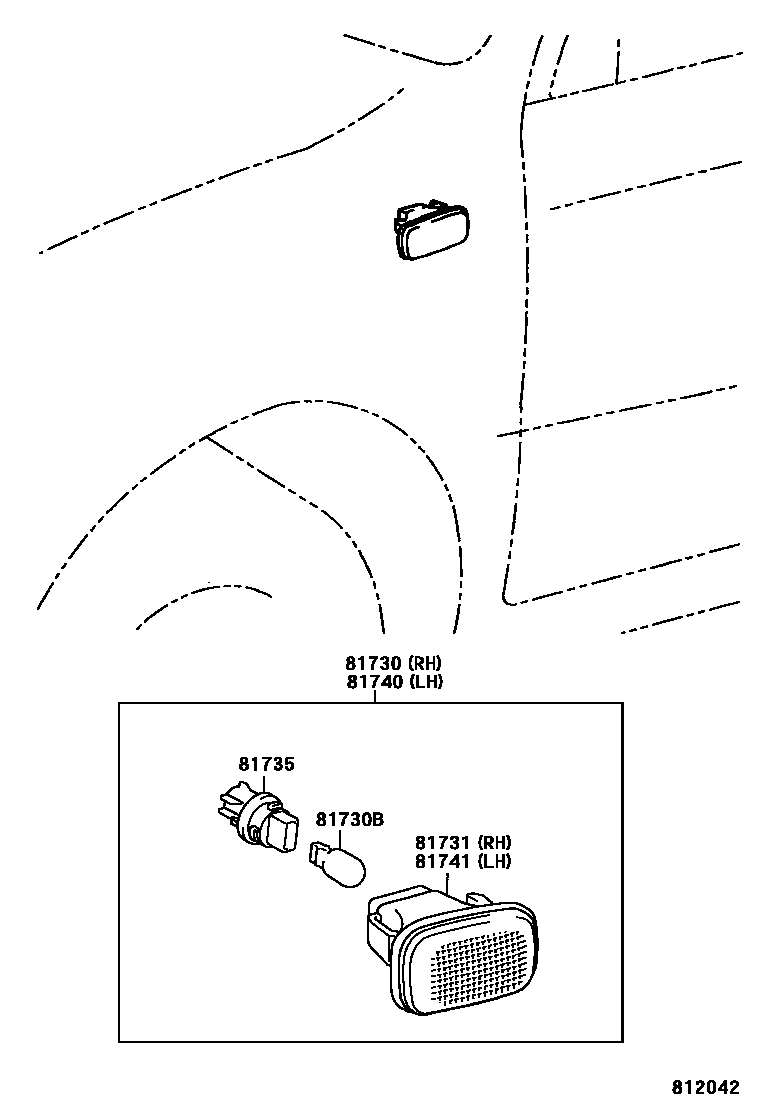 Toyota COROLLA Side Turn Signal & Outer Mirror Lamp EPC diagram — 812042