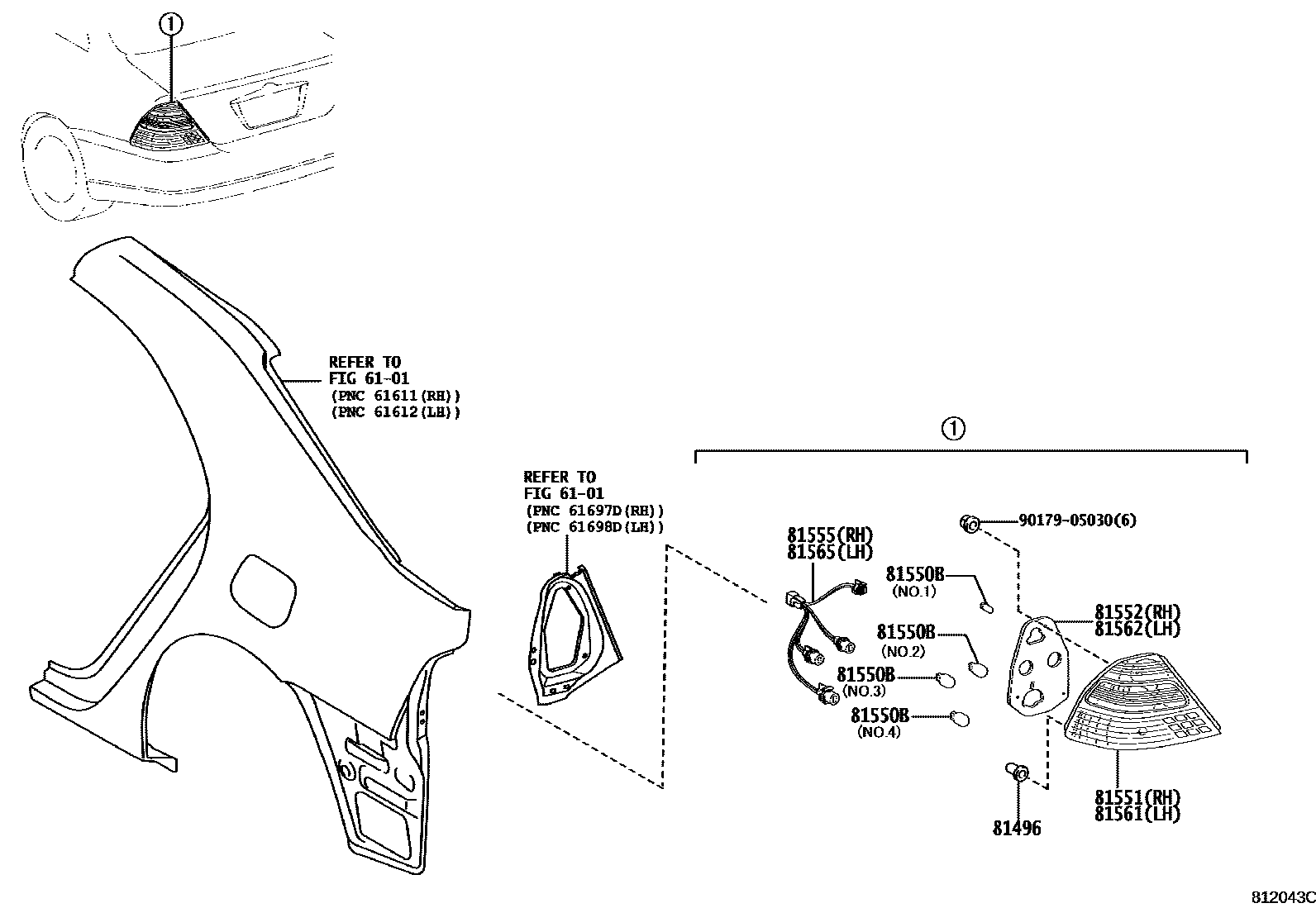 Toyota COROLLA 后组合灯 EPC diagram — 812043C