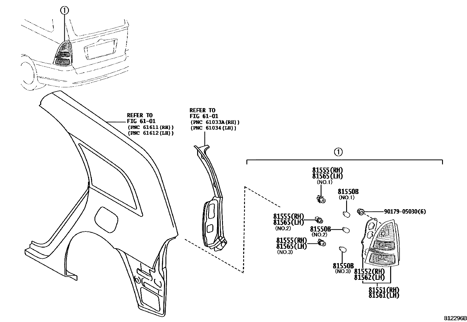 Toyota COROLLA 后组合灯 EPC diagram — 812296B