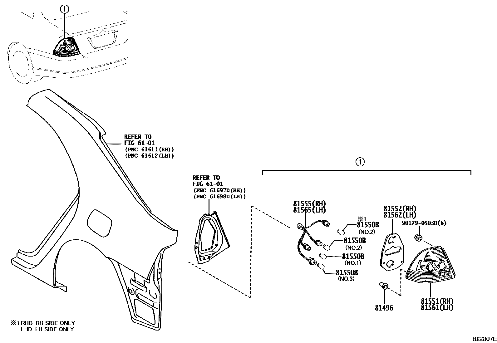 Toyota COROLLA 后组合灯 EPC diagram — 812807E
