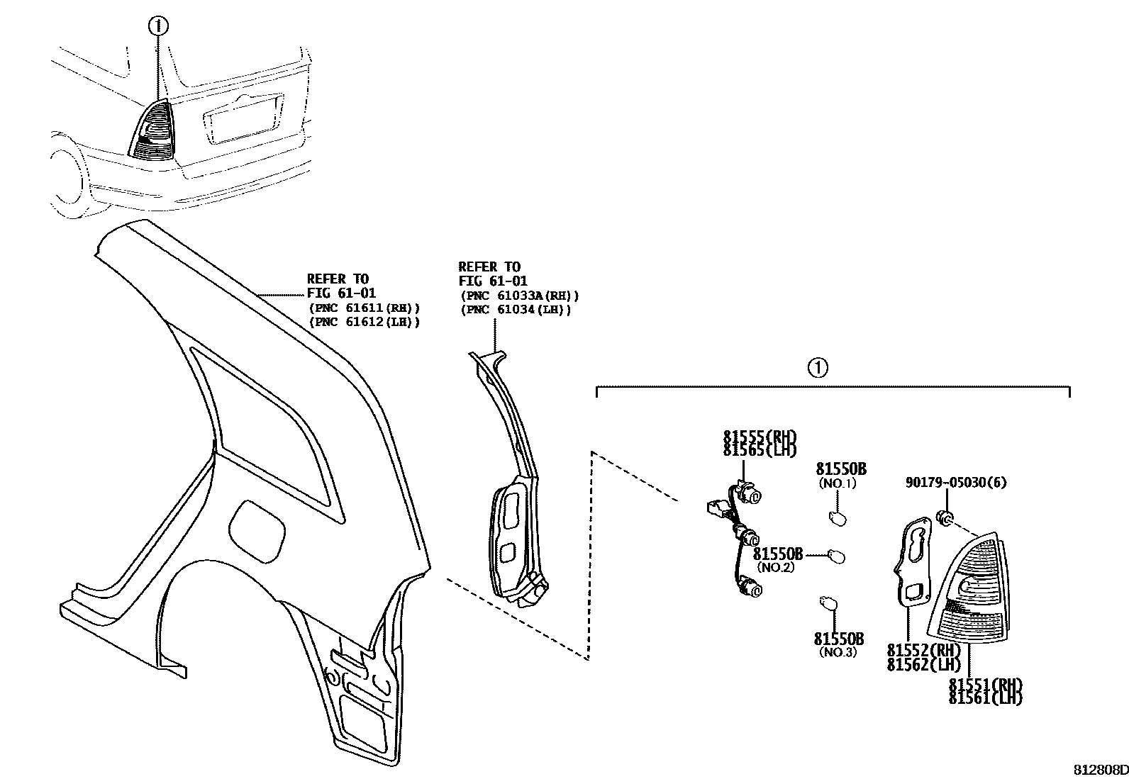 Toyota COROLLA 后组合灯 EPC diagram — 812808D