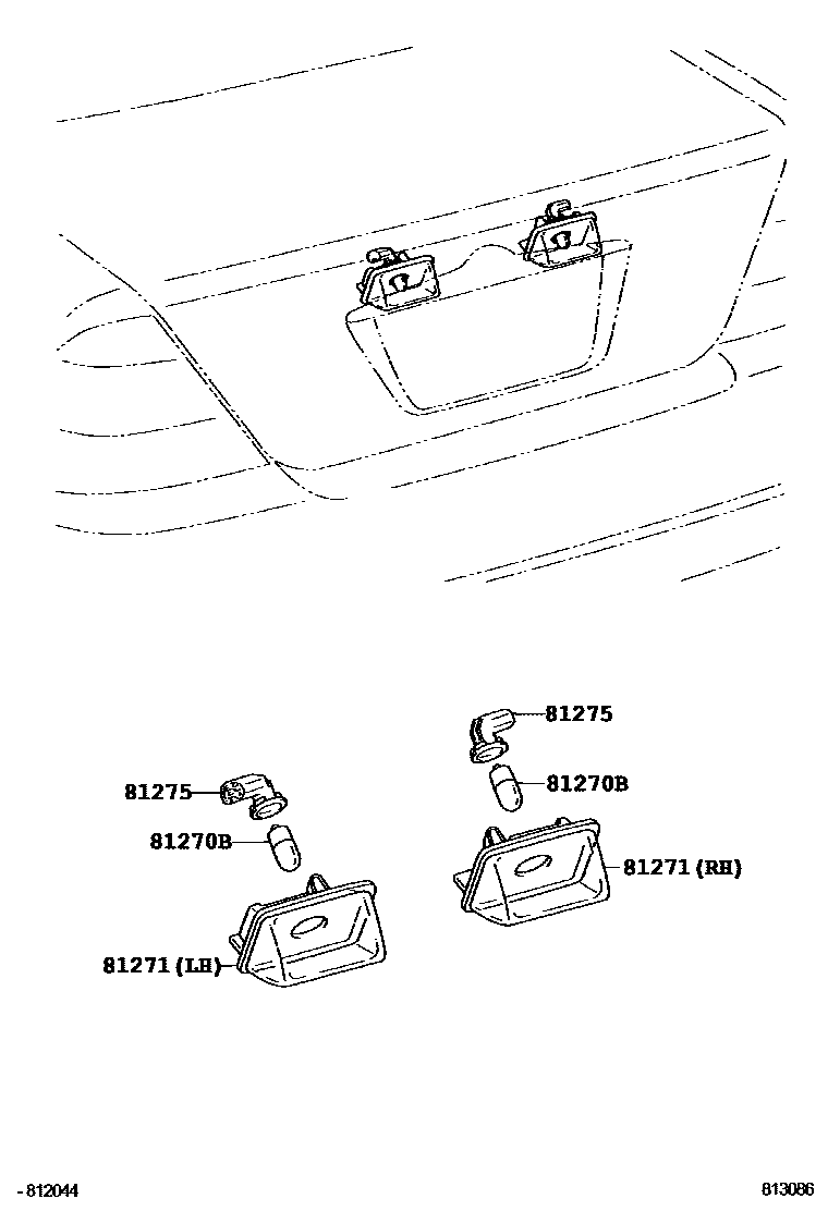 Toyota COROLLA 后牌照灯 EPC diagram — 813086