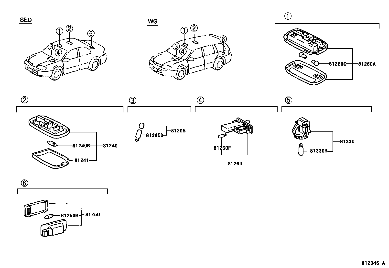 Toyota COROLLA 车内灯 EPC diagram — 812046A