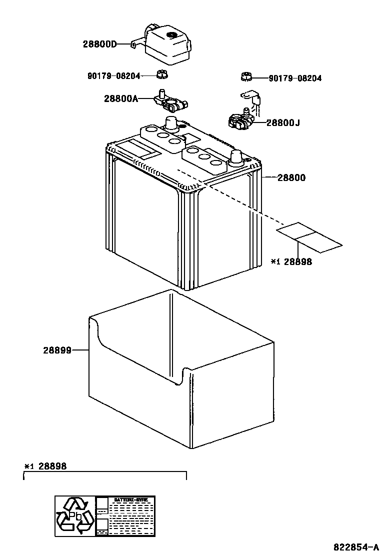 Toyota COROLLA 蓄电池和蓄电池电缆 EPC diagram — 822854A