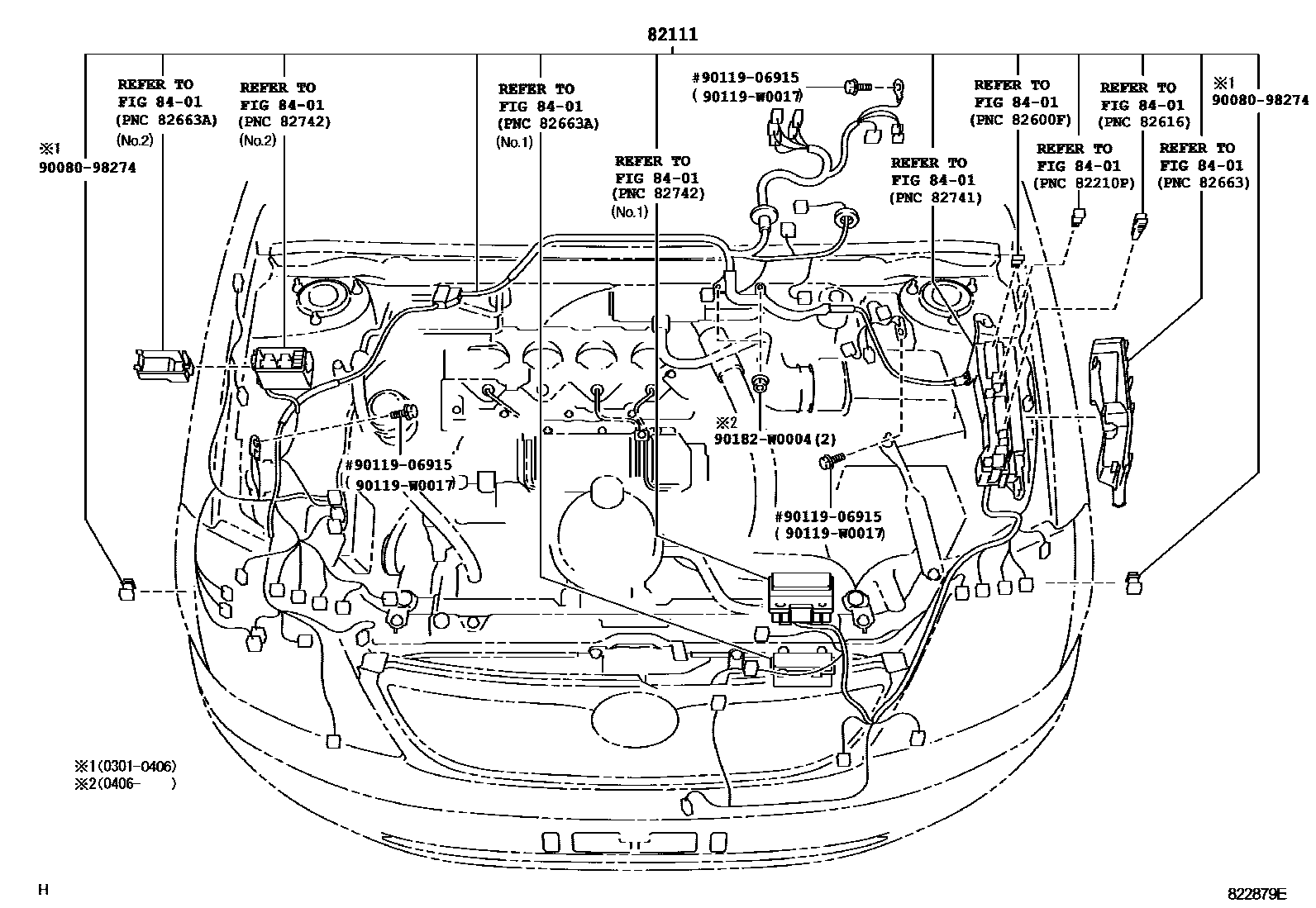Toyota COROLLA 线束和卡夹 EPC diagram — 822879E