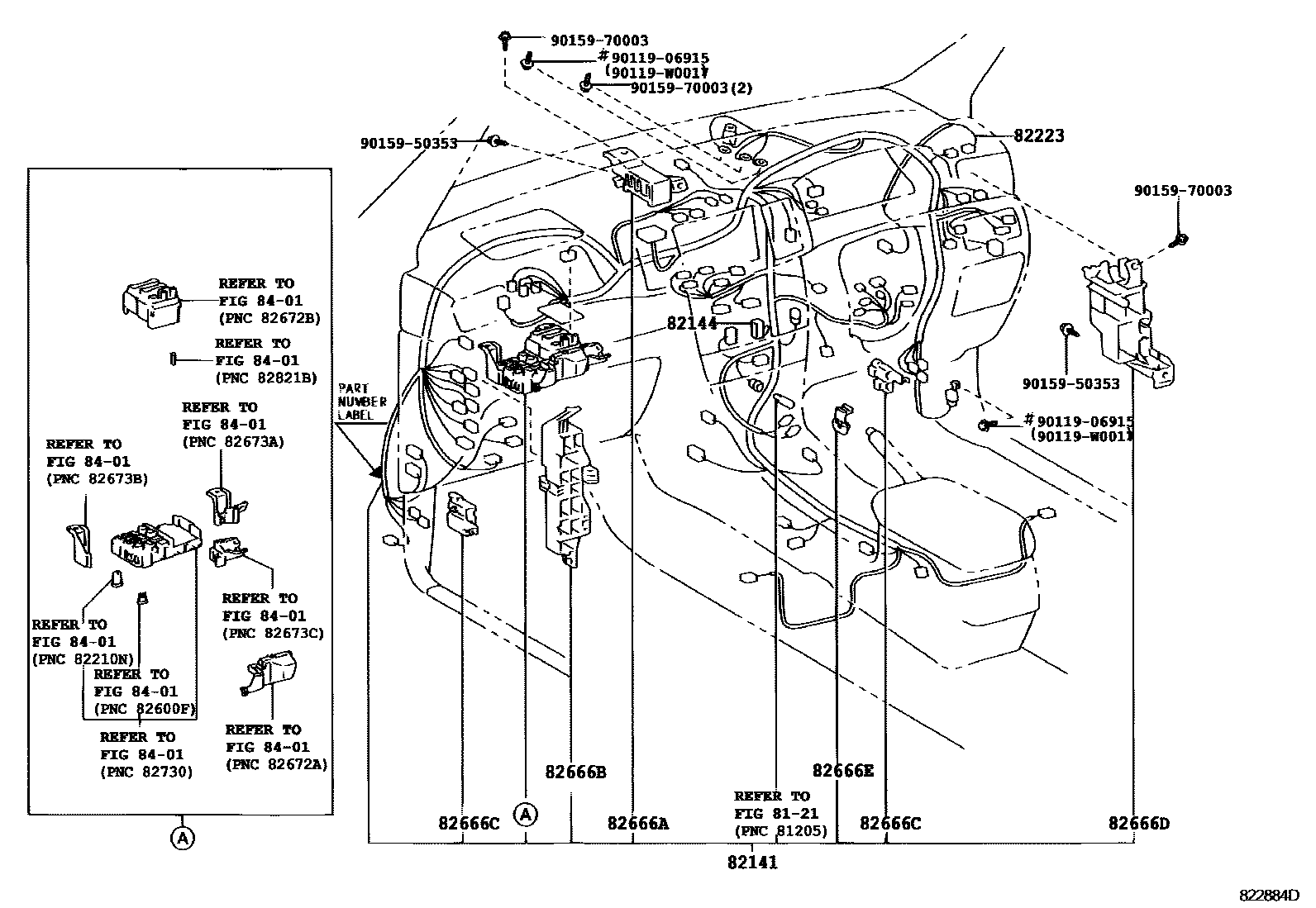 Toyota COROLLA 线束和卡夹 EPC diagram — 822884D