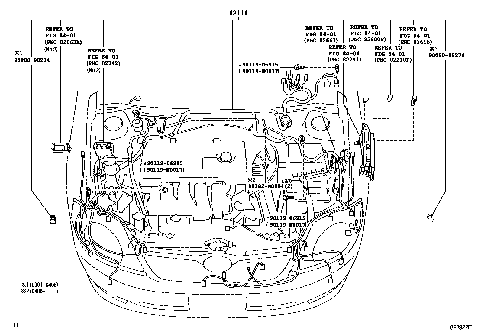 Toyota COROLLA 线束和卡夹 EPC diagram — 822922E
