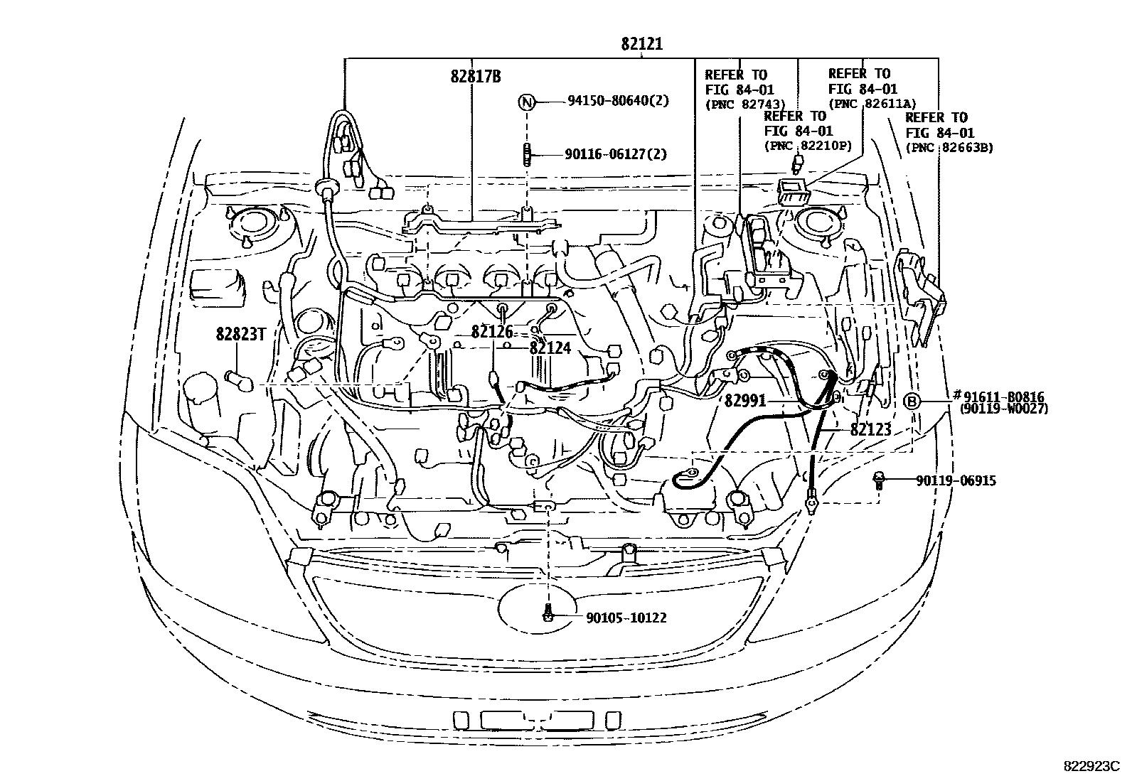 Toyota COROLLA 线束和卡夹 EPC diagram — 822923C