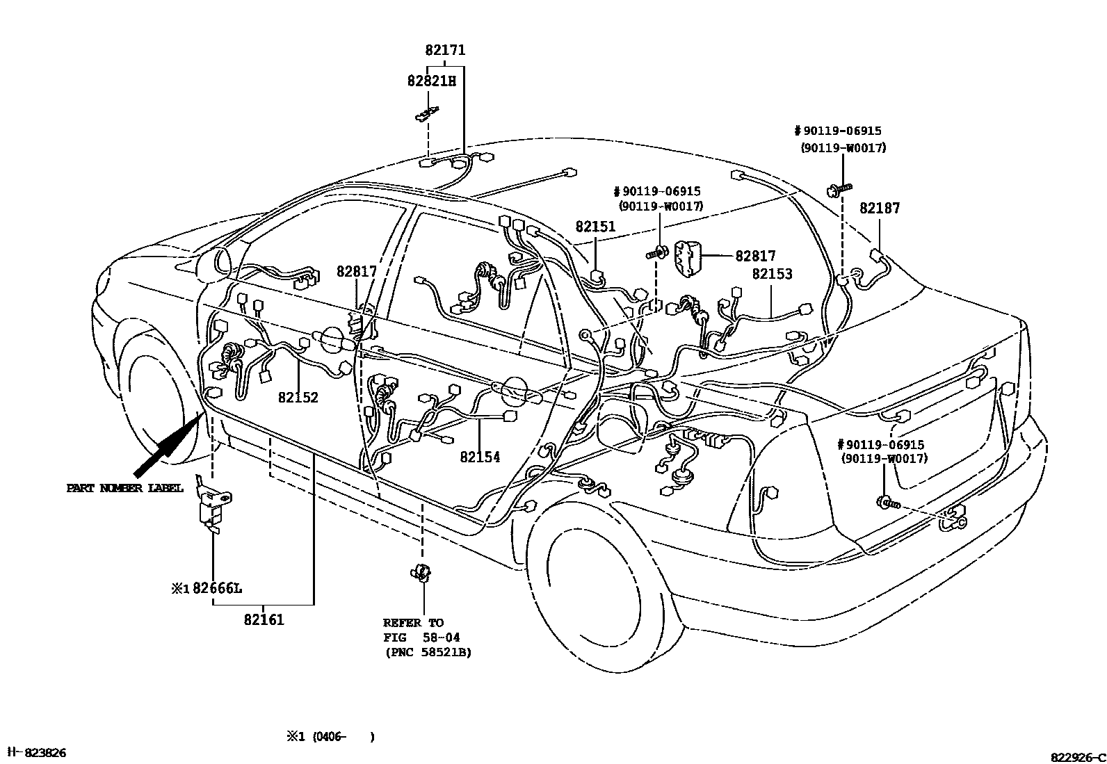 Toyota COROLLA 线束和卡夹 EPC diagram — 822926C